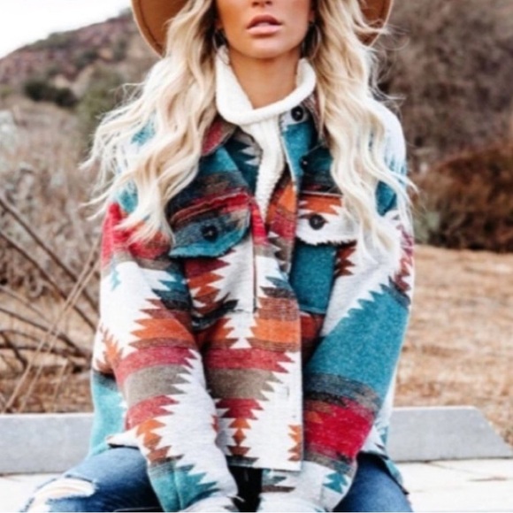 Southwest / Aztec Style Oversized Flannel Jacket NWOT - Picture 13 of 15